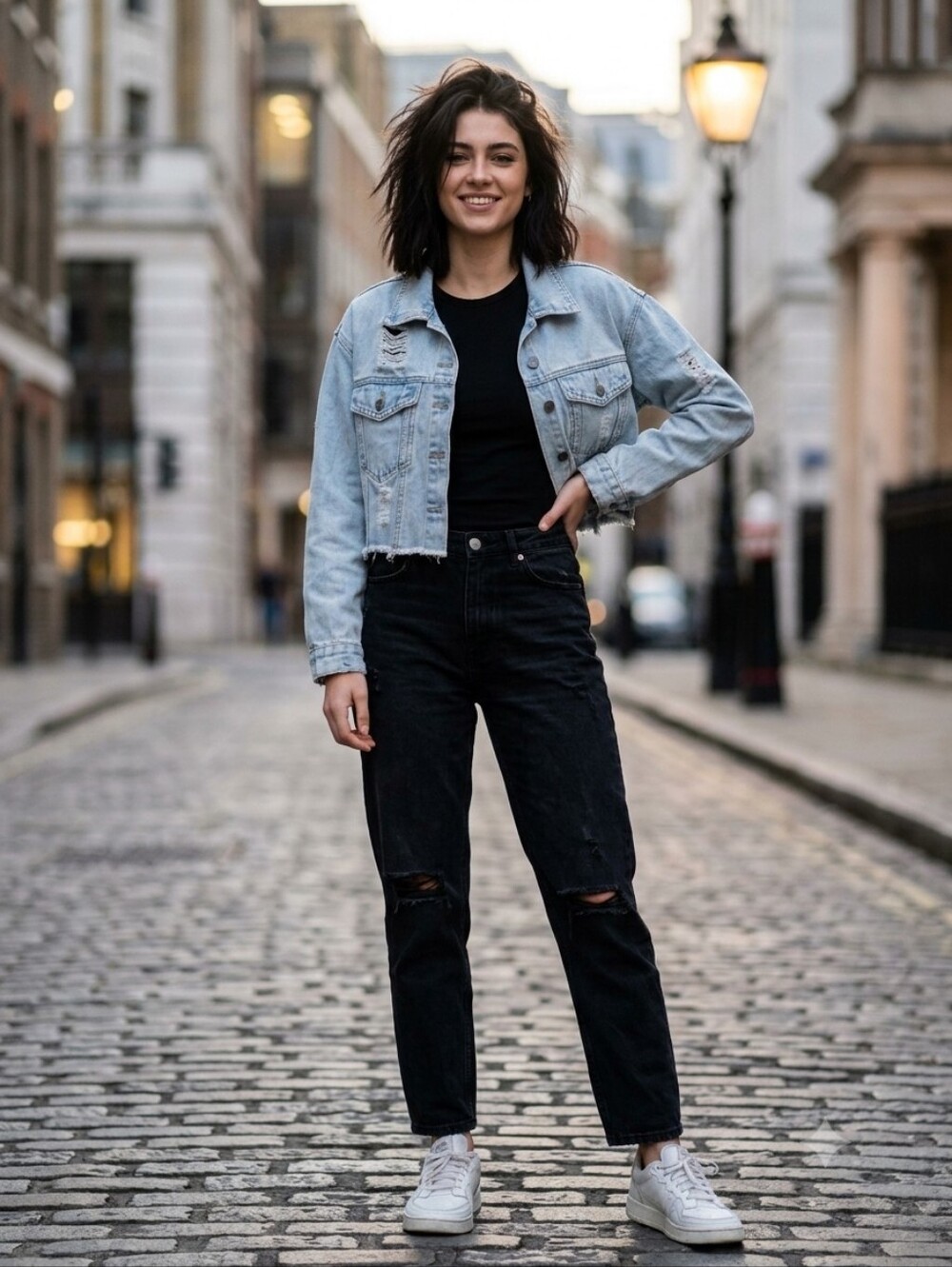 Light Blue Distressed Cropped Denim Jacket